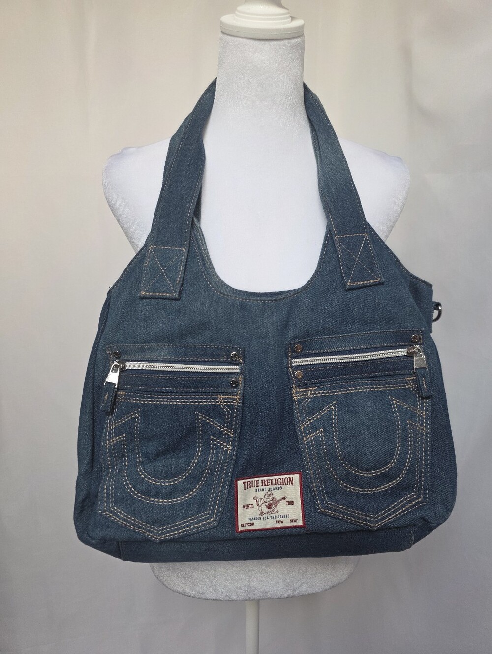 True Religion Denim Tote Bag World Tour Horseshoe Stitching